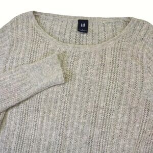 Vintage Gap Sweater Women Large (Fits M) Gray Angora Wool Blend Pointelle Knit